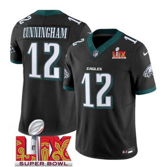 Men's Philadelphia Eagles #12 Randall Cunningham Black 2025 Super Bowl LIX Patch New F.U.S.E. Vapor Limited Stitched Football Jersey