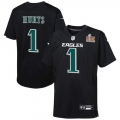 Youth Philadelphia Eagles Jalen Hurts Nike Carbon Black Super Bowl LIX Patch Fashion Game Player Jersey