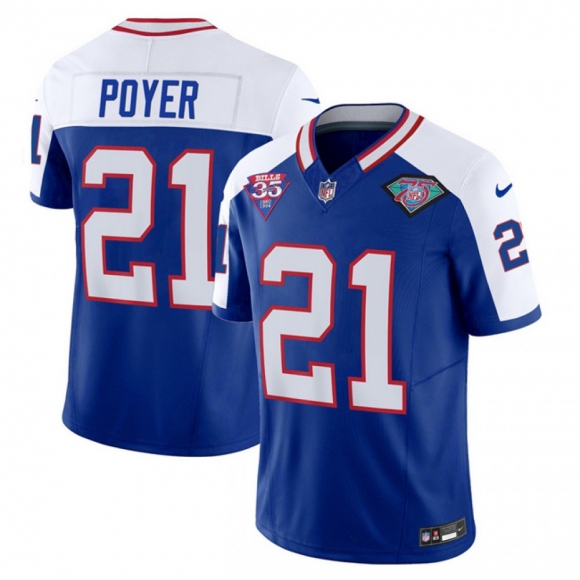 Men's Buffalo Bills #21 Jordan Poyer Blue/White 2023 F.U.S.E. 35th And 75th Patch Throwback Vapor Untouchable Limited Stitched Jersey