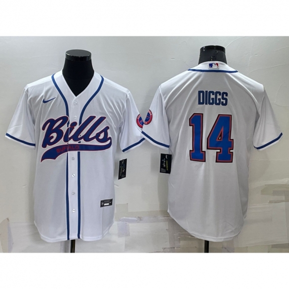 Men's Buffalo Bills #14 Stefon Diggs White Cool Base Stitched Baseball Jersey