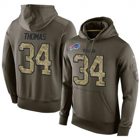 NFL Men's Nike Buffalo Bills #34 Thurman Thomas Stitched Green Olive Salute To Service KO Performance Hoodie