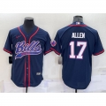 Men's Buffalo Bills #17 Josh Allen Navy With Patch Cool Base Stitched Baseball Jersey