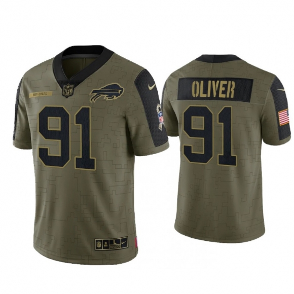 Men's Buffalo Bills #91 Ed Oliver 2021 Olive Salute To Service Limited Stitched Jersey