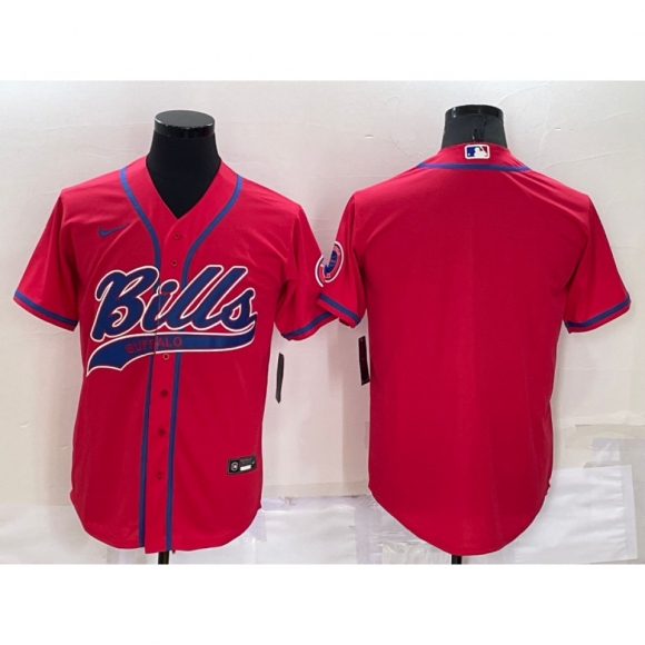 Men's Buffalo Bills Blank Red Cool Base Stitched Baseball Jersey