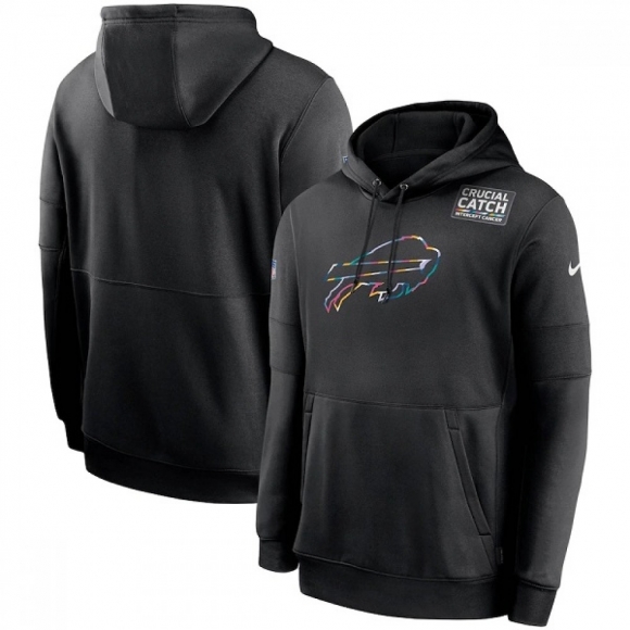 Men's Buffalo Bills 2020 Black Crucial Catch Sideline Performance Pullover Hoodie