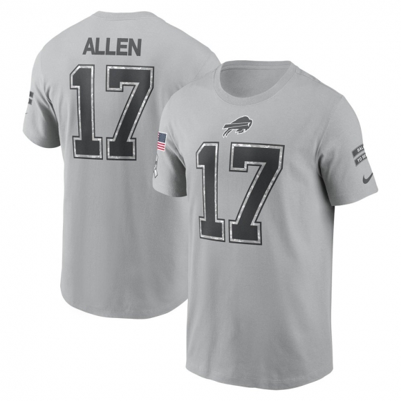 Men's Buffalo Bills Josh Allen Nike Gray 2024 Salute To Service Name & Number T-Shirt