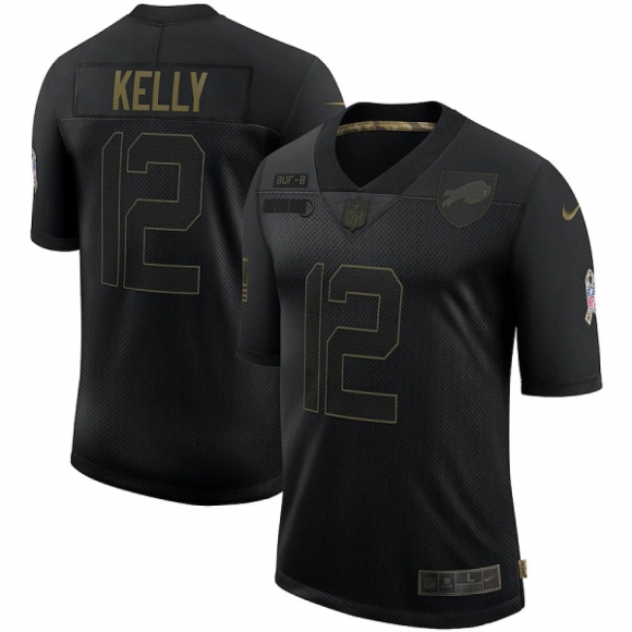 Men's Buffalo Bills #12 Jim Kelly 2020 Black Salute To Service Limited Stitched Jersey