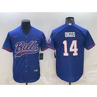 Men's Buffalo Bills #14 Stefon Diggs Royal With Patch Cool Base Stitched Baseball Jersey