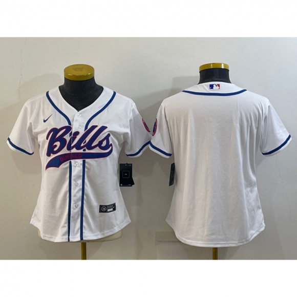 Youth Buffalo Bills Blank White With Patch Cool Base Stitched Baseball Jersey