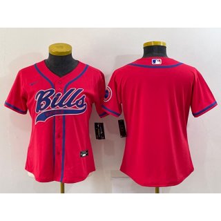 Youth Buffalo Bills Blank Red With Patch Cool Base Stitched Baseball Jersey