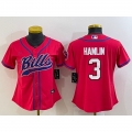 Women's Buffalo Bills #3 Damar Hamlin Red With Patch Cool Base Stitched Baseball Jersey(Run Small)