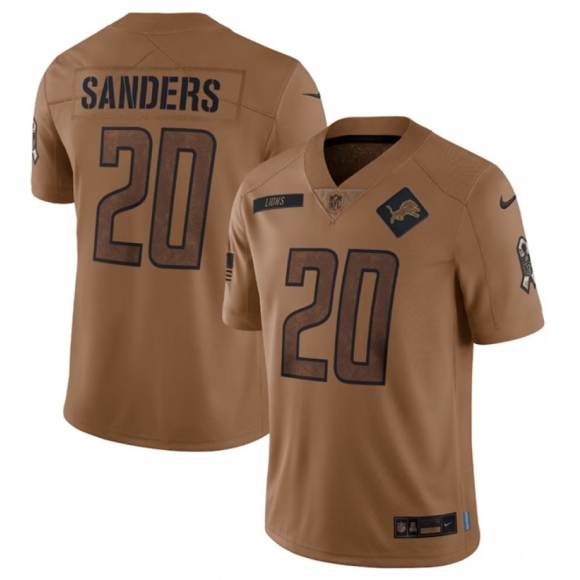 Men's Detroit Lions #20 Barry Sanders 2023 Brown Salute To Service Limited Stitched Jersey