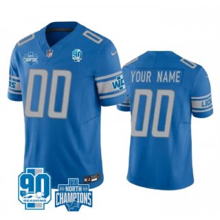 Men's Detroit Lions Active Player Custom Blue 2023 F.U.S.E. 90th Anniversary NFC North Division Champions Vapor Limited Stitched Football Jersey