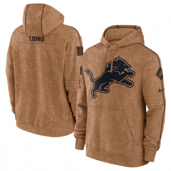 Men's Detroit Lions 2023 Brown Salute to Service Pullover Hoodie