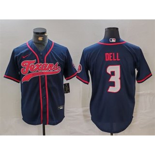 Men's Houston Texans #3 Tank Dell Navy With Patch Cool Base Stitched Baseball Jersey