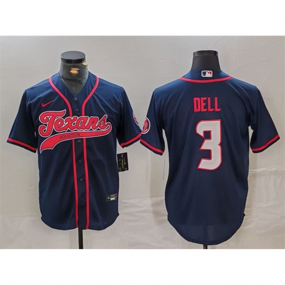 Men's Houston Texans #3 Tank Dell Navy With Patch Cool Base Stitched Baseball Jersey