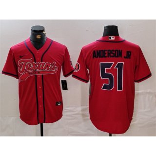 Men's Houston Texans #51 Will Anderson Jr. Red With Patch Cool Base Stitched Baseball Jersey