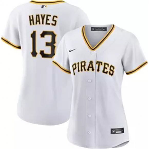 Women's Pittsburgh Pirates #13 Ke'Bryan Hayes White Home Limited Stitched Baseball Jersey