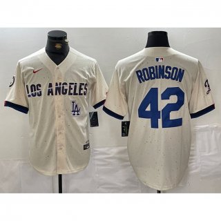 Men's Los Angeles Dodgers #42 Jackie Robinson Cream Stitched Baseball Jersey