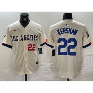 Men's Los Angeles Dodgers #22 Clayton Kershaw Cream Stitched Baseball Jersey