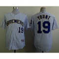 Brewers #19 Robin Yount White(Blue Strip) Stitched MLB Jersey