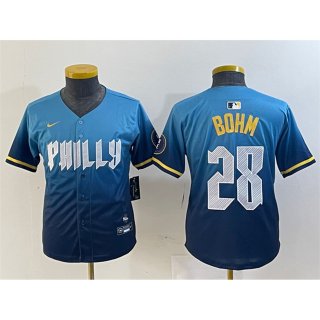 Youth Philadelphia Phillies #28 Alec Bohm Blue 2024 City Connect Limited Stitched Baseball Jersey