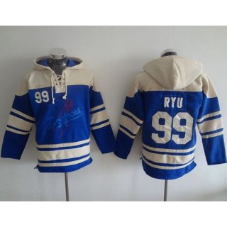 Dodgers #99 Hyun-Jin Ryu Blue Sawyer Hooded Sweatshirt MLB Hoodie