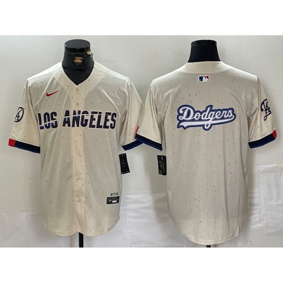 Men's Los Angeles Dodgers Team Big Logo Cream Stitched Baseball Jersey