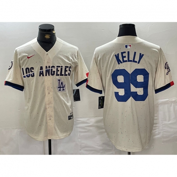 Men's Los Angeles Dodgers #99 Joe Kelly Cream Stitched Baseball Jersey