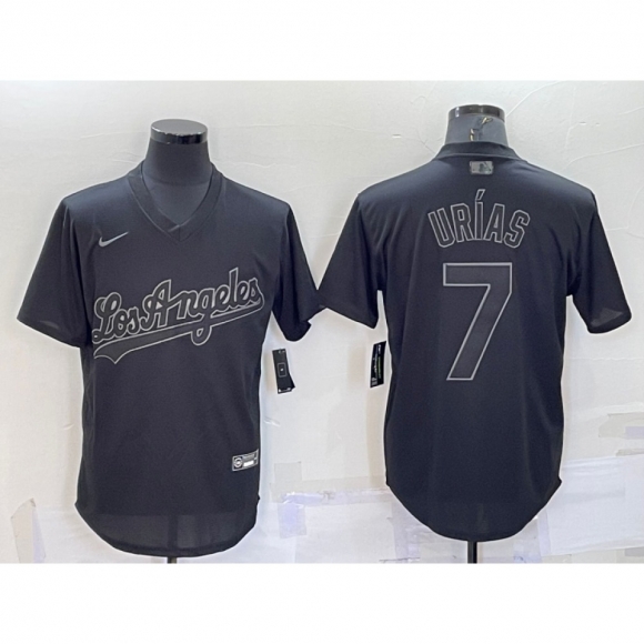 Men's Los Angeles Dodgers #7 Julio Urias Black Pitch Black Fashion Replica Stitched Jersey