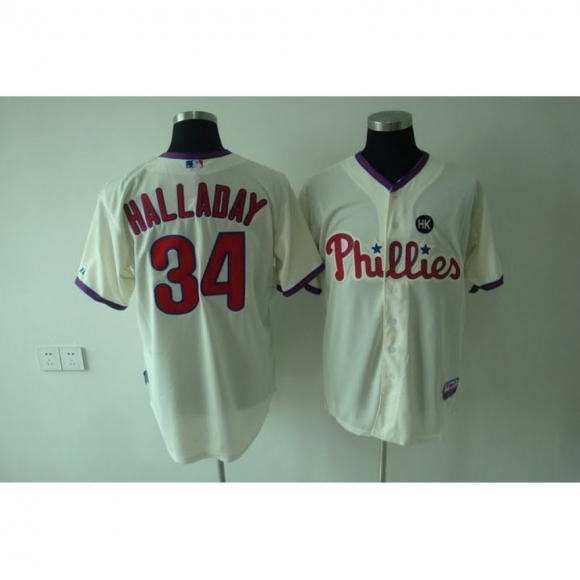 Phillies #34 Roy Halladay Stitched Cream Youth MLB Jersey