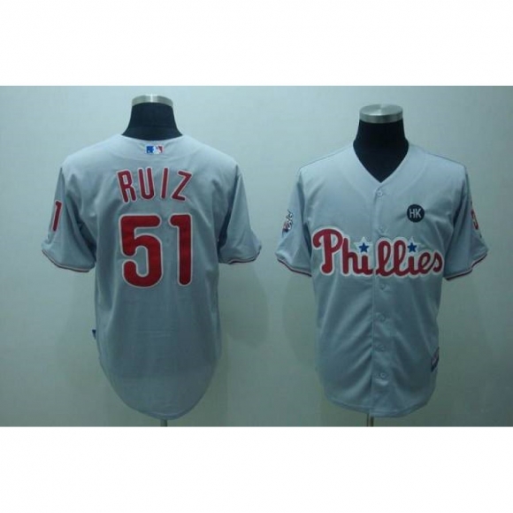 Phillies #51 Carlos Ruiz Stitched Grey MLB Jersey