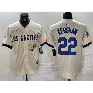 Men's Los Angeles Dodgers #22 Clayton Kershaw Cream Stitched Baseball Jersey