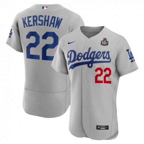 Men's Los Angeles Dodgers Clayton Kershaw Nike Gray 2024 World Series Alternate Authentic Player Jersey