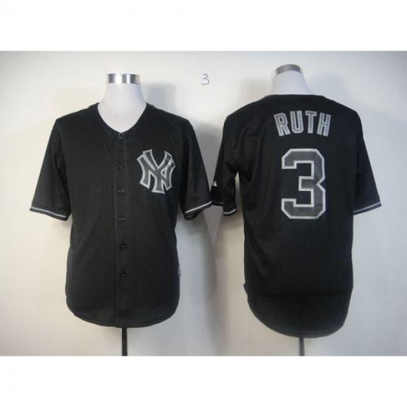 Yankees #3 Babe Ruth Black Fashion Stitched MLB Jersey