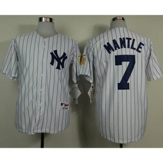 Yankees #7 Mickey Mantle White 75TH Throwback Stitched MLB Jersey