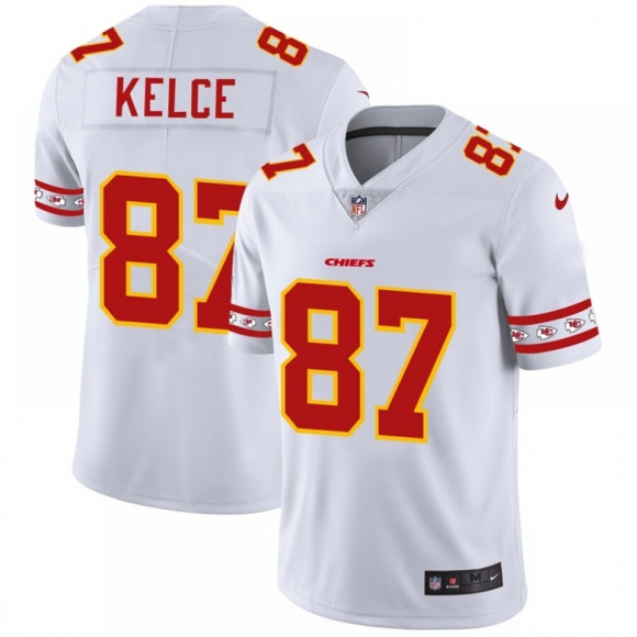 Men's Kansas City Chiefs #87 Travis Kelce White 2019 Team Logo Cool Edition Stitched NFL Jersey