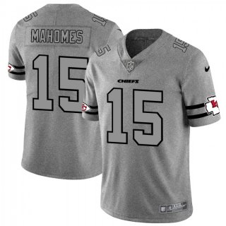 Men's Kansas City Chiefs #15 Patrick Mahomes 2019 Gray Gridiron Team Logo Limited Stitched NFL Jersey