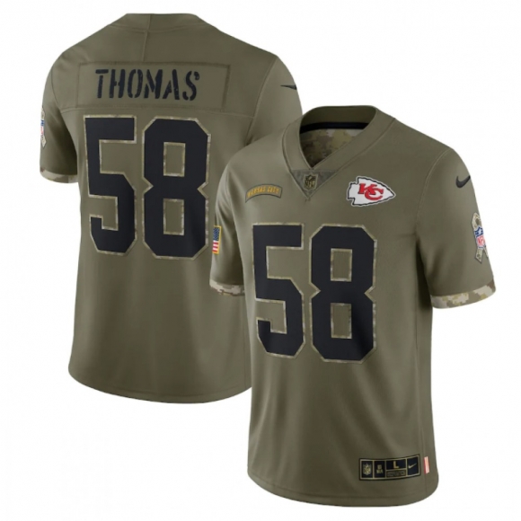 Men's Kansas City Chiefs #58 Derrick Thomas Olive 2022 Salute To Service Limited Stitched Jersey