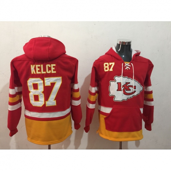 Men's Kansas City Chiefs #87 Travis Kelce Red All Stitched NFL Hoodie Sweatshirt