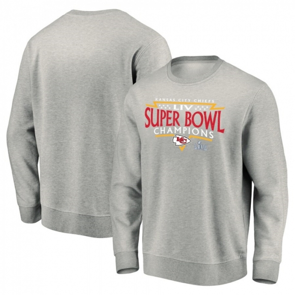 Men's Kansas City Chiefs Heather Gray Super Bowl LIV Champions Lateral Pullover Hoodie