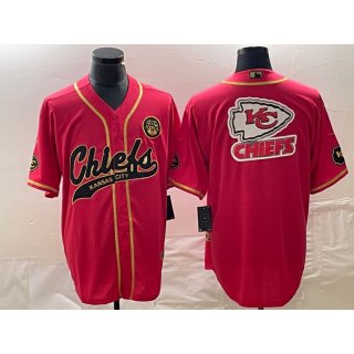 Men's Kansas City Chiefs Red Gold Team Big Logo With Patch Cool Base Stitched Baseball Jersey