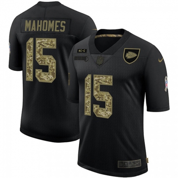 Men's Kansas City Chiefs #15 Patrick Mahomes Black Camo Salute To service Limited Stitched Jersey