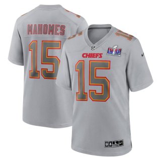 Men's Kansas City Chiefs #15 Patrick Mahomes Nike Gray Super Bowl LVIII Atmosphere Fashion Game Jersey