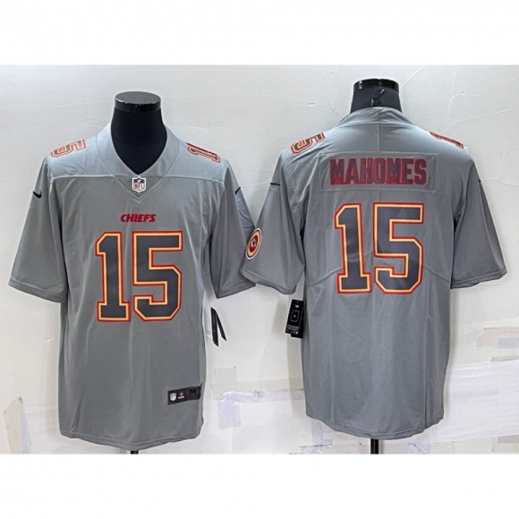 Men's Kansas City Chiefs #15 Patrick Mahomes Grey With Patch Atmosphere Fashion Stitched Jersey