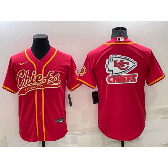 Men's Kansas City Chiefs Red Team Big Logo With Patch Cool Base Stitched Baseball Jersey