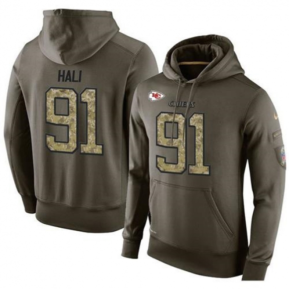 NFL Men's Nike Kansas City Chiefs #91 Tamba Hali Stitched Green Olive Salute To Service KO Performance Hoodie