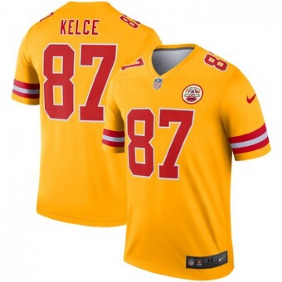 Men's Kansas City Chiefs #87 Travis Kelce Gold Inverted Legend Jersey