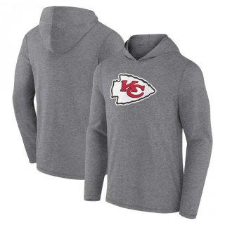 Men's Kansas City Chiefs Heather Gray Primary Logo Long Sleeve Hoodie T-Shirt