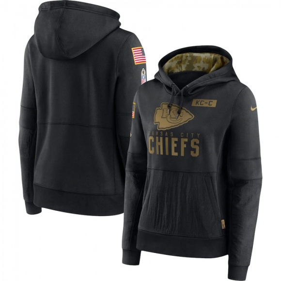 Women's Kansas City Chiefs 2020 Black Salute to Service Sideline Performance Pullover Hoodie (Run Small)